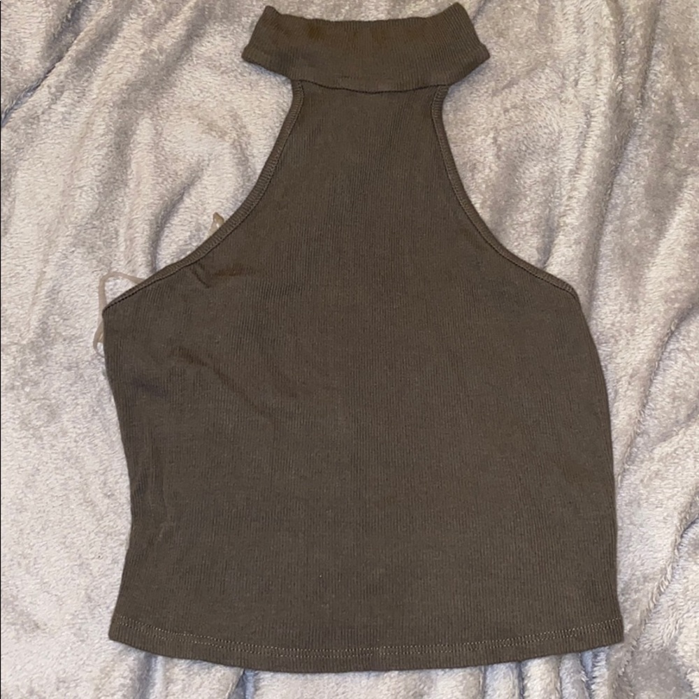 Hunter green no sleeve turtleneck crop top